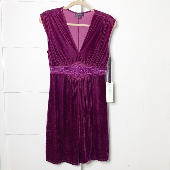 NEW with tags Hale Bob Plum Velvet V Neck Dress - Picture 1 of 5